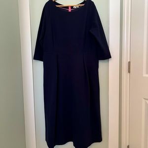 Boden Ellen Ottoman Three-Quartered Sleeve Dress in Navy.